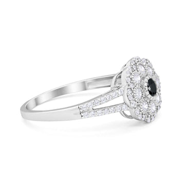 Antique Style Engagement Ring Round Simulated Black CZ 925 Sterling Silver
